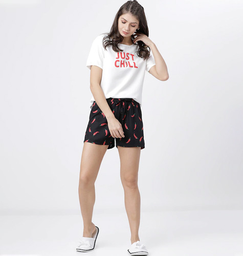 Women White & Red Printed Lounge Top
